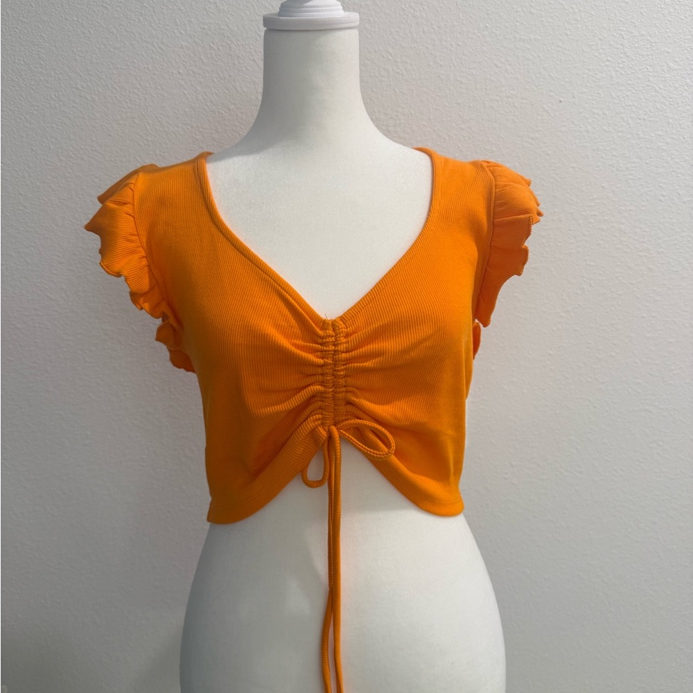 Zara Orange Ruched Crop Blouse